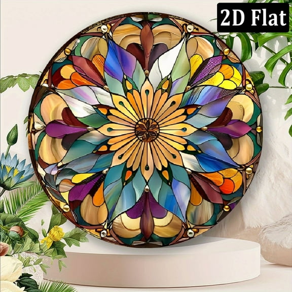 Waterproof UV-Resistant Aluminum Mandala Wall Art - 1pc 8*8Inch Round Metal Sign with Pre-Drilled Holes - Art Nouveau Decor for Home and Living Room