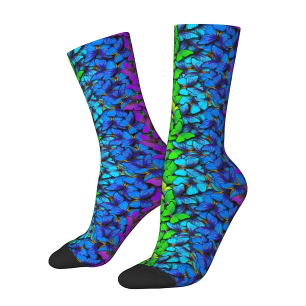 Balery Multicolored Butterflies Calcetas Largas con Estampado para Hombre y Mujer – Suaves y Transpirables, Talla Única (US 5-11)