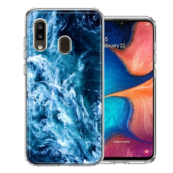 MUNDAZE For Samsung A20 Deep Blue Ocean Waves Design Double Layer Phone Case Cover