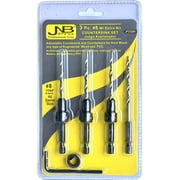JNB Pro Wood Countersink Drill Bit Set - 3 Pc Adjustable Countersink Bit #8(11/64") - All Same Size - 1 Extra 11/64" Tapered Drill Bit, 1 Adjust. Collar, 1 Wrench - 1/4" Quick Change Shank - Countersi