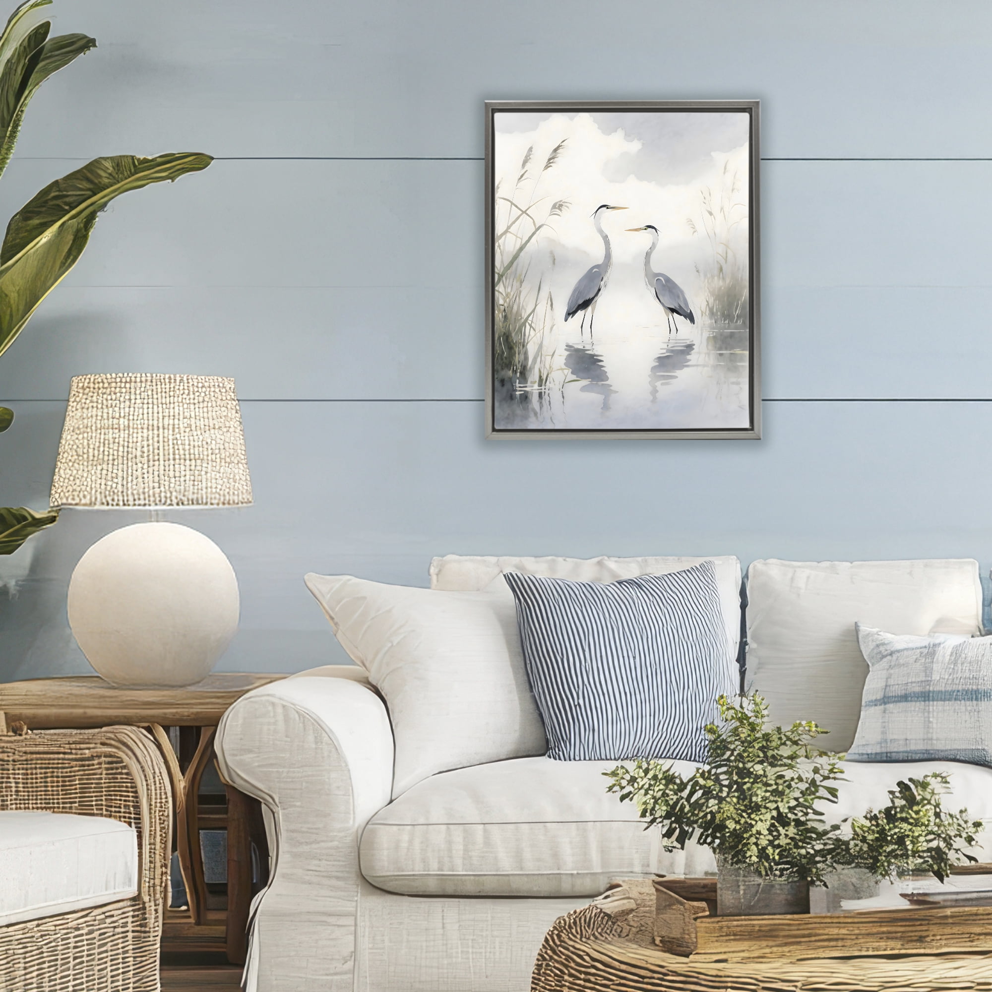 Stupell Industries Serene Wetlands Heron Reflections Gray Framed Floater Canvas Wall Art, design by Creative Studio