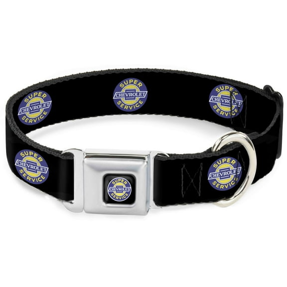 GM General Motors Pet Collar, Dog Collar Metal Seatbelt Buckle, Chevrolet Super Service Logo Black Blue Yellow White, 15 to 24 Inches 1.0 Inch Wide