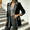 Black, variant on Women's Patchwork Jacket with Denim Contrast Trim and Ribbed Knit Body, Single-Button Casual Layering Outerwear for Teen Girls and Everyday Cool Weather Style