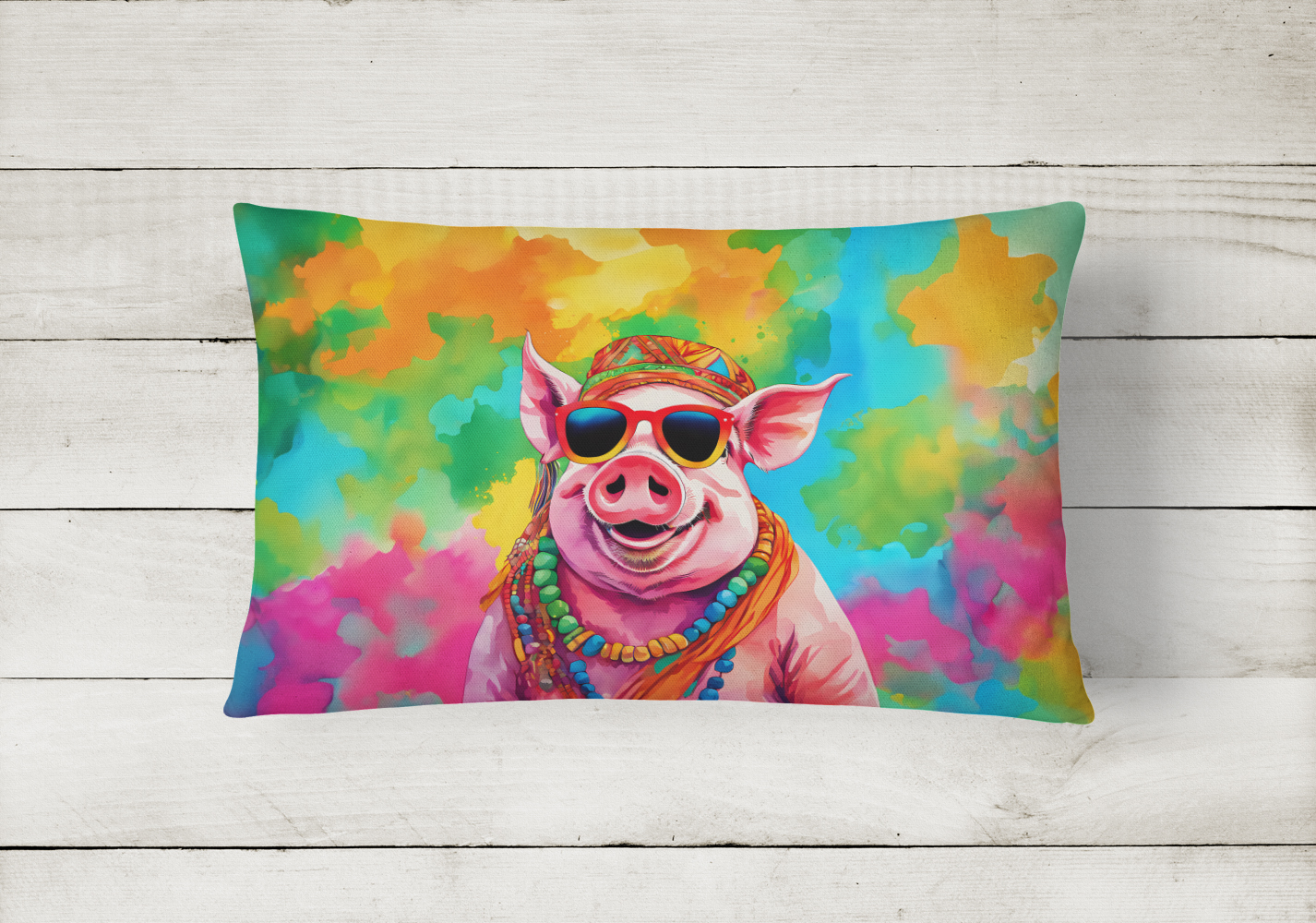 Carolines Treasures DAC4027PW1216 16 x 12 in. Unisex Hippie Animal Pig Polyester Fabric Throw Pillow