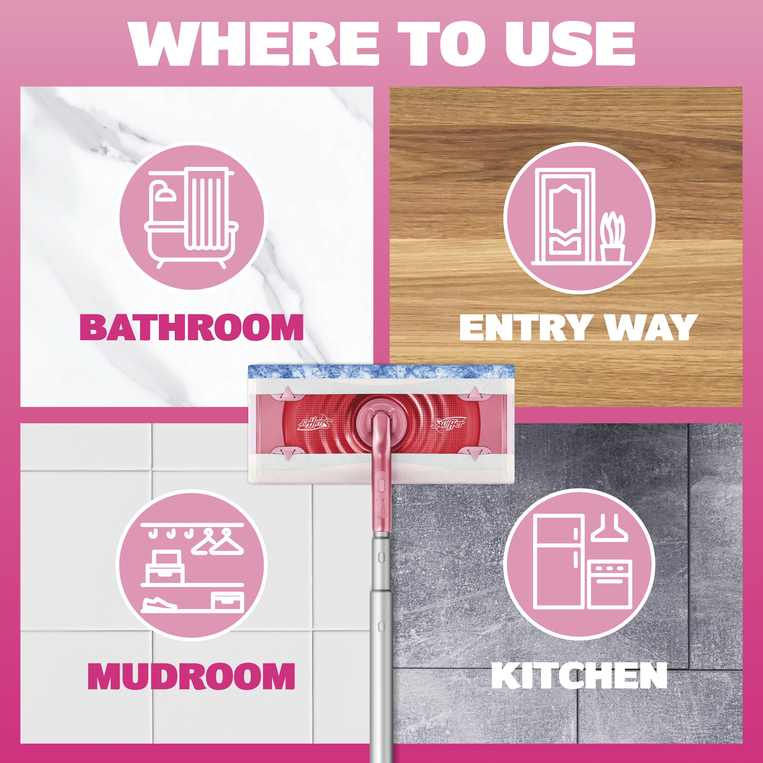 Swiffer Pink Mop & Go Deluxe Kit with Dry & Wet Refills, Unscented, 1 Handle + 2 Hair Magnet Dry Refills & 6 Mop & Go Wet Refills