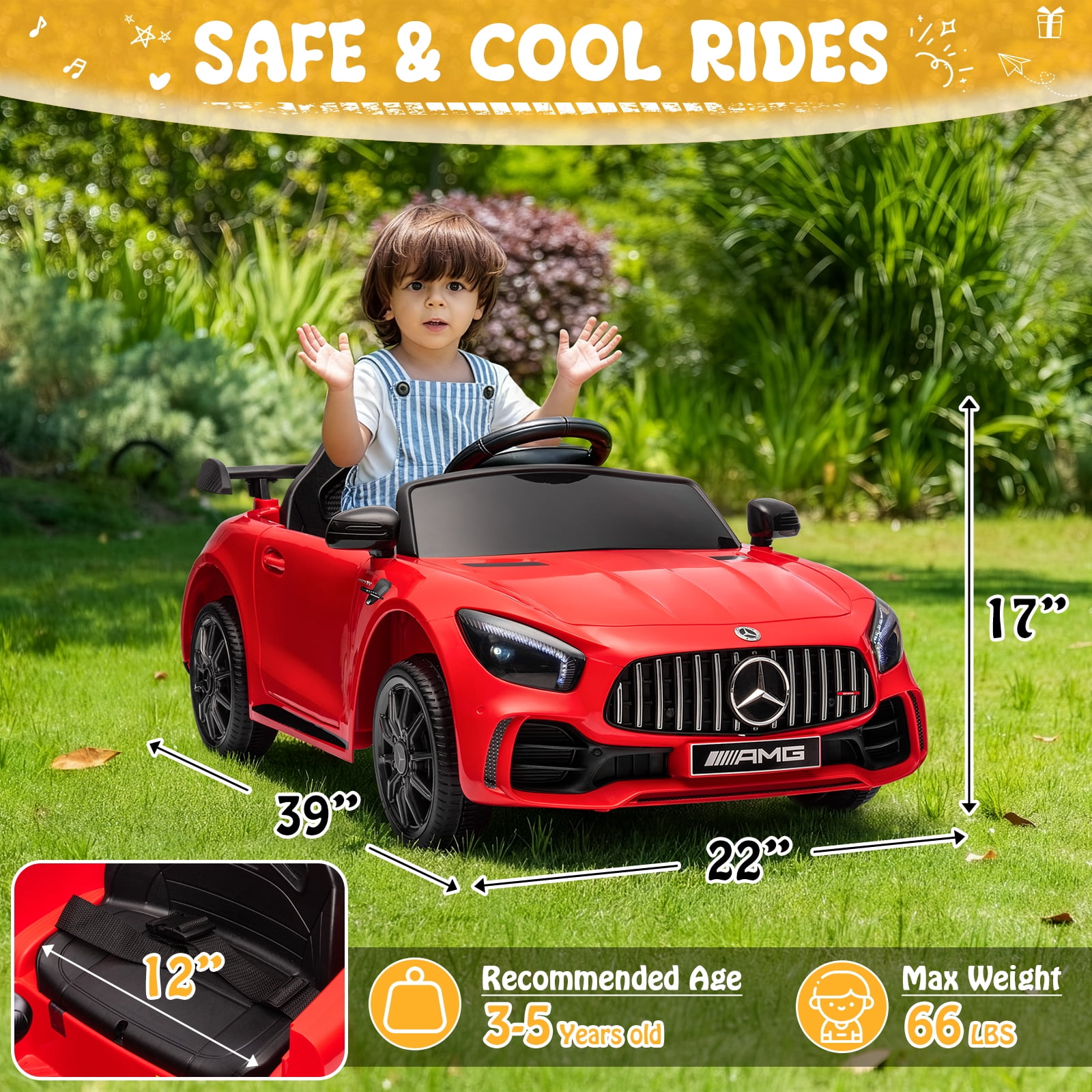 UBesGoo 12V Licensed Mercedes-Benz Electric Ride On Cars Toys for Kids, Power Wheels with Parent Remote Control, Red