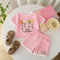 thumbnail image 2 of XZNPDUCQ Toddler Girls Short Sleeve Polo T Shirts Top and Elastic Shorts Cartoon Print Set 2Pcs Summer Set kids Casual Elastic Shorts 2Pcs Dailywear Pink，18-24 Months, 2 of 9