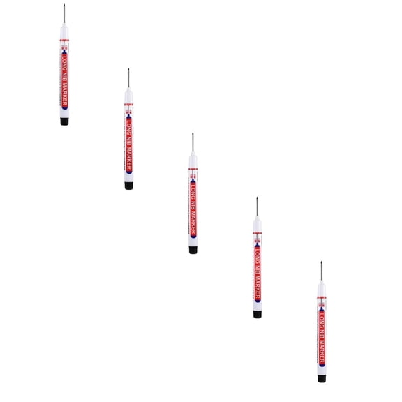 ZOURIH 5 PCS Long Head Deep Hole Marker Pens,20mm Long Nib Marker,Longs Nose Markers,Waterproof Construction Markers Marking tool,Permanent Markers Carpenter Ink marker Pens,Metal marking Pens,Black