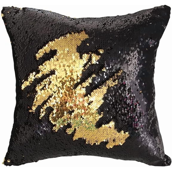 MOCOFO Reversible Sequin Pillow Cover - Magic Flip Sequin Throw Pillowcase for Sofa, Couch, Home, Car, Bed Decor 16x16 Inch (Gold Black)