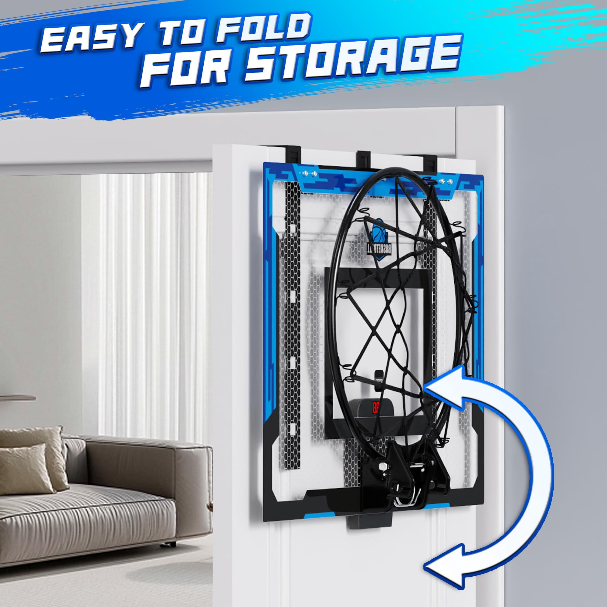 24" X 16" Indoor Large Basketball Hoop - Upgraded Adjustable Height Over The Door With Complete Accessories  Toys Christmas Birthday Gifts For & Adults