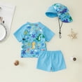thumbnail image 3 of Kaprioy Toddler Baby Boys' 3-Piece Swimsuit Set Short Sleeve Bathing Suit Baby Rash Guard Swimwear with Sun Hat, 3 of 8