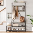 thumbnail image 3 of Parent-Child Hall Tree with Bench, Industrial Coat Rack & Shoe Storage with Removable Hooks, 3 of 8