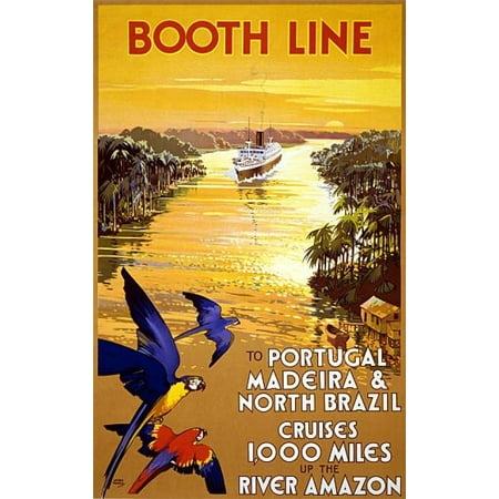Booth Line Amazon River Cruise Vintage Travel Stretched Canvas -  (24 x