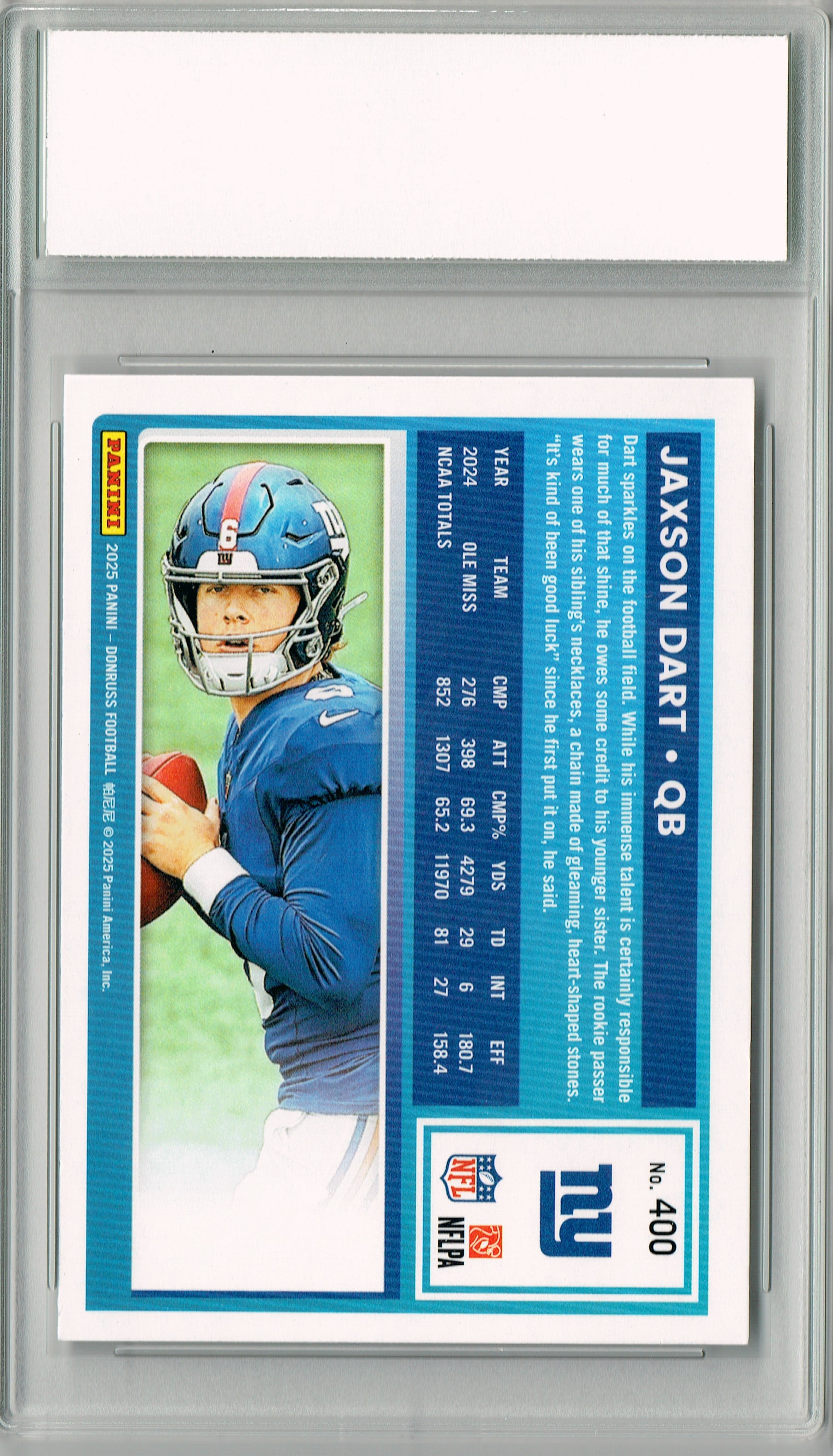 Jaxson Dart 2025 Donruss Football #400 Rookie Card PGI 10