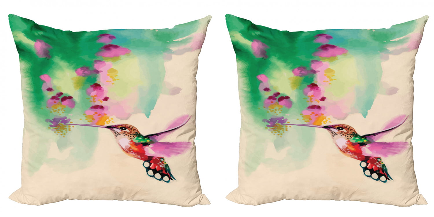 Luxury Printed Modern Hummingbirds Poppies Velvet Pillow Cover 45x45cm Zippered Nature