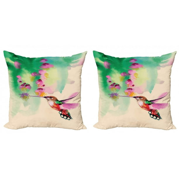 Hummingbird Throw Pillow Cushion Cover Pack of 2, Art with Colibri Bird