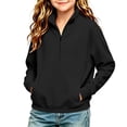 thumbnail image 7 of ZBSOKO Girls' Sweatshirts Quarter Zip Pullover Warm Sweatshirt Turn Down Collar Loose Fit Solid Color Winter Tops Sizes 5-15 Years, 7 of 7