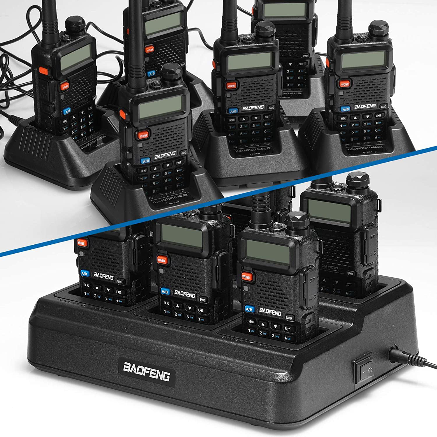 BAOFENG UV-5R Six Way Charger Multi Unit Charger Station for BF-F8HP UV-5R+  UV-5RE UV-5RTP UV-5X3 Walkie Talkie and Battery, 1Pack