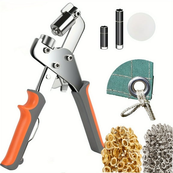 Grommet Tool Kit Eyelet Kit- Grommet Punch Set Including 500pcs 3/ 8 Inch Grommets for Fabrics, Canvas, Tarpaulin, and More- Eyelets and Grommets Punch Plier Kit- for DIY Enthusiasts& Crafters- Ideal
