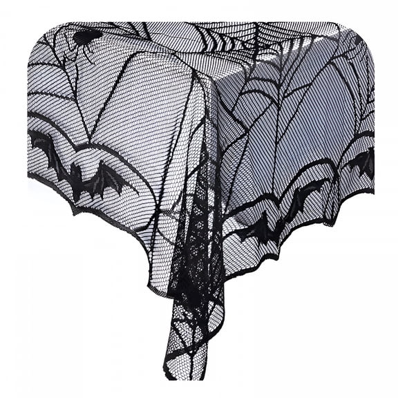 AUQ Halloween Tablecloth,Spider Webs Tablecloths Black Tablecloth Lace Fabric Table Cloths Spooky Table Cover for Rectangle Tables for Parties Gothic Halloween Home Decorations,48X96 Inch