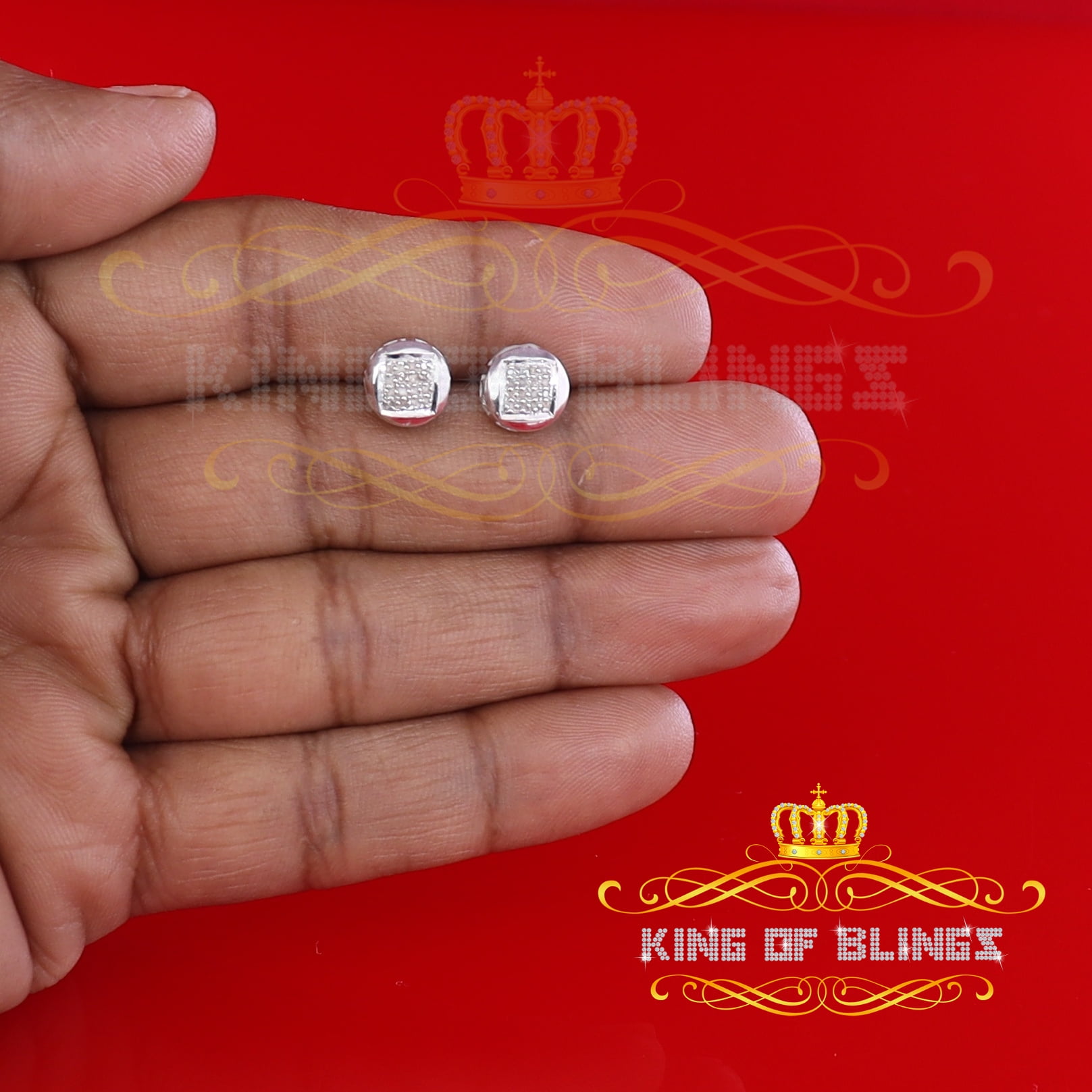 King of Bling's 0.10ct Diamond 925 Sterling Silver White For Women's & Men's Round Stud Earring