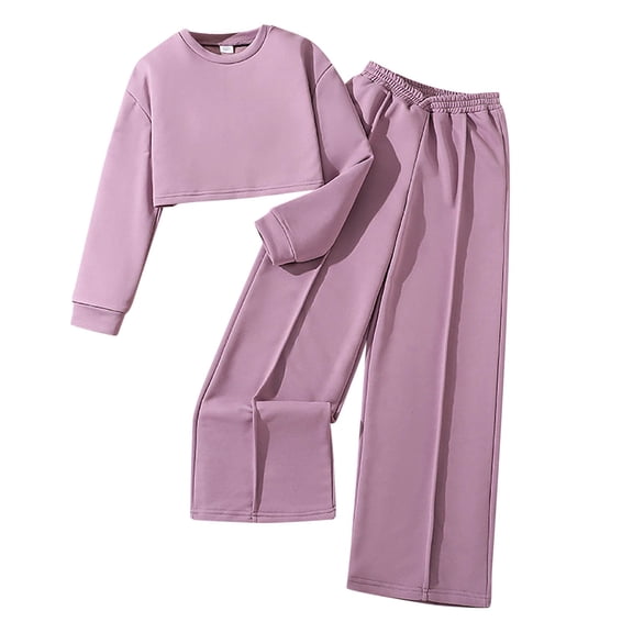 Bysome Outfits Set For Toddler Girl Cute Fashion Crop Tops With Long Pants Crew Neck Long Sleeve Solid Color 2Pcs Clothing Set Fall Winter Outfits Size 5-6 Years