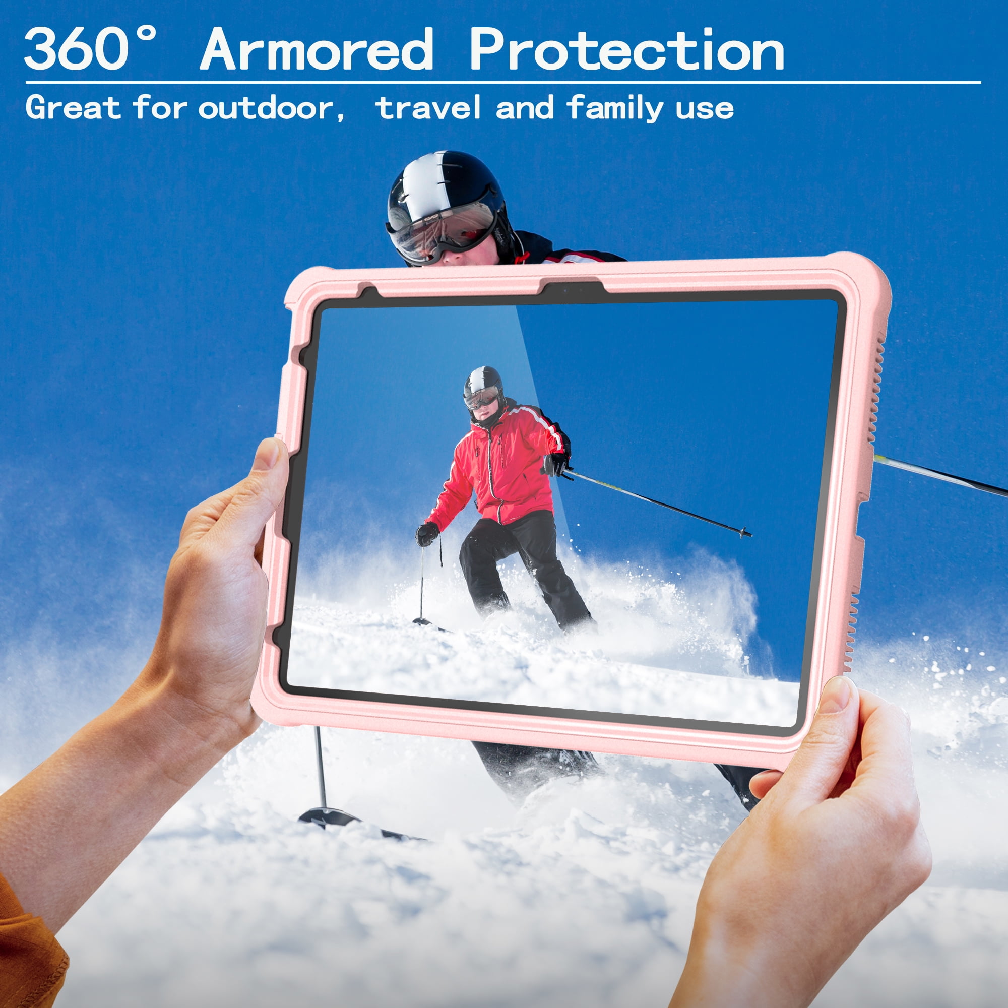 Allytechgroup Heavy Duty Shockproof Case for Apple iPad A16 11th Generation 11" 2025 & iPad 10th Generation 10.9" 2022, Tablet Case with Kickstand, Pencil Holder, Strap Kids Friendly Cover,Rosegold