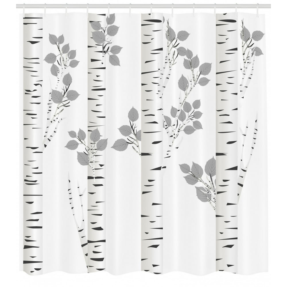 Birch Tree Shower Curtain, Artistic White Branches with Leaves Autumn