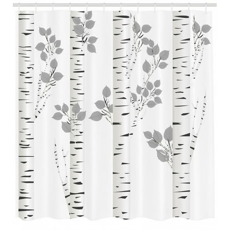 Birch Tree Shower Curtain Artistic White Branches With Leaves