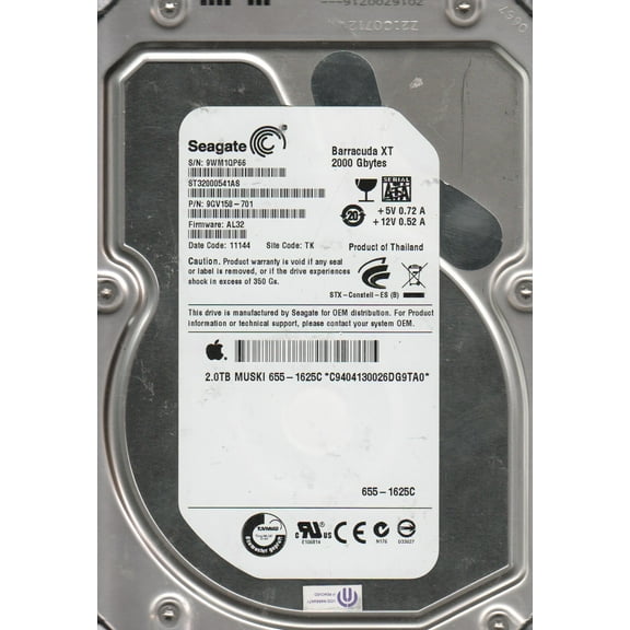 ST32000541AS, 9WM, TK, PN 9GV158-701, FW AL32, Seagate 2TB SATA 3.5 Hard Drive