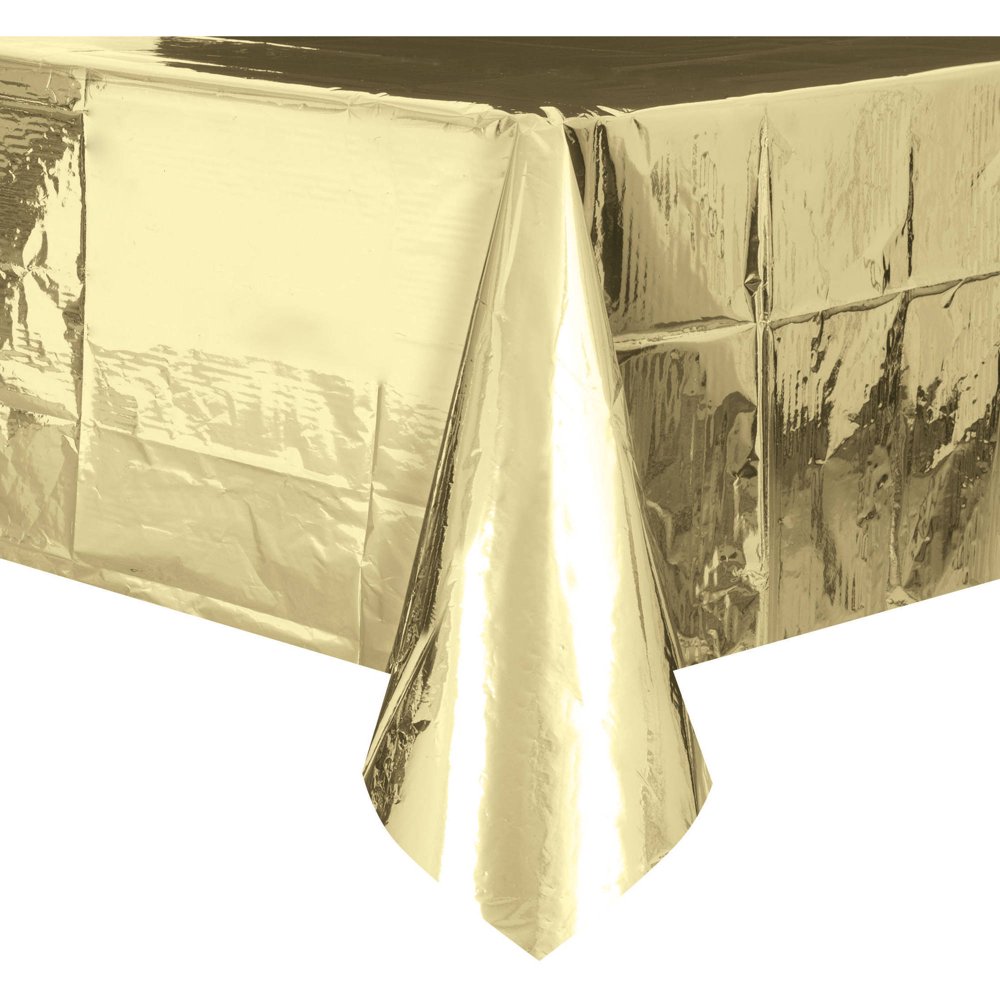 Foil Plastic Tablecloth, 108 x 54 in, Gold, 1ct