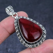 Natural Red Labradorite Gemstone Handmade 925 Sterling Silver Pendant 2.21"
