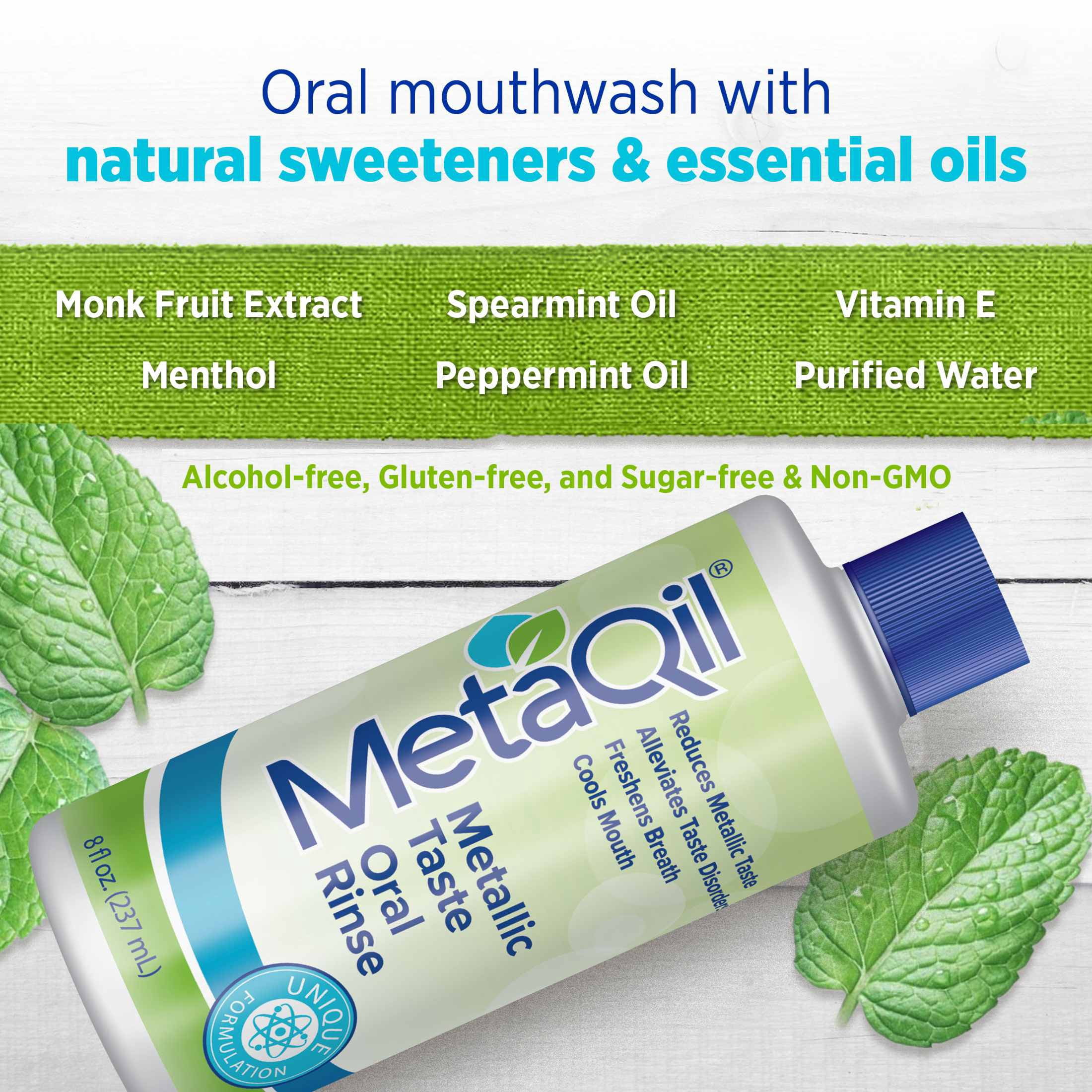 MetaQil Relieve Metallic and Altered Taste Mouthwash, Light Mint, 8 fl oz
