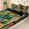 thumbnail image 3 of Erosebridal Vintage Cactus Bloom Print Zipper Twin Comforter Sets with Fitted Sheet and 2 Pillowcases,Desert Floral Spiky Zipper Bedding Set,Olive Red,4-Piece,Black Reversible, 3 of 6
