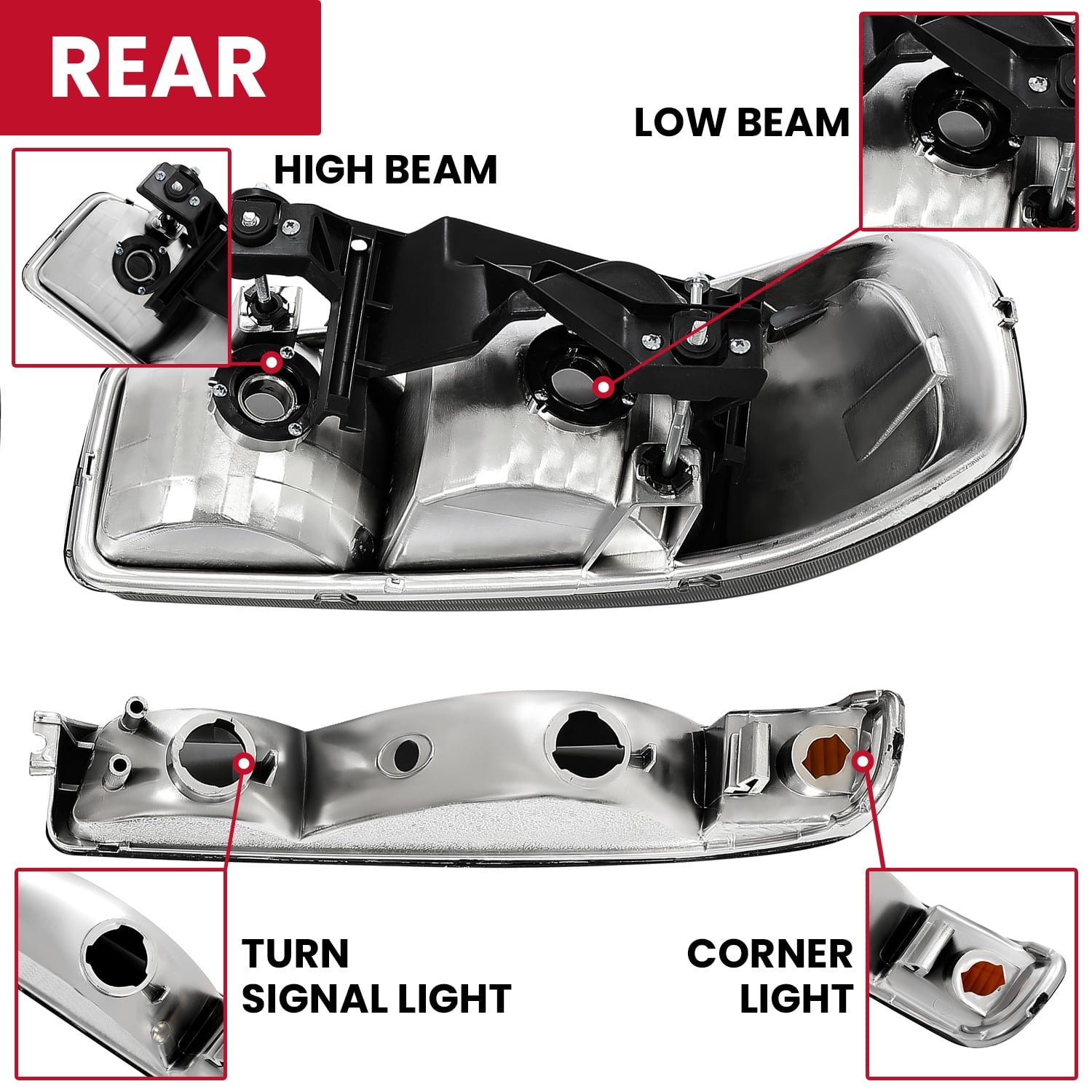 Kojem Pair Headlight for 1999-2007 GMC Sierra 1500 2500 3500 C3 Yukon w/Corner Light Replacement for 15850352 15850351 Halogen Headlamp Smoke Lens Chrome Housing