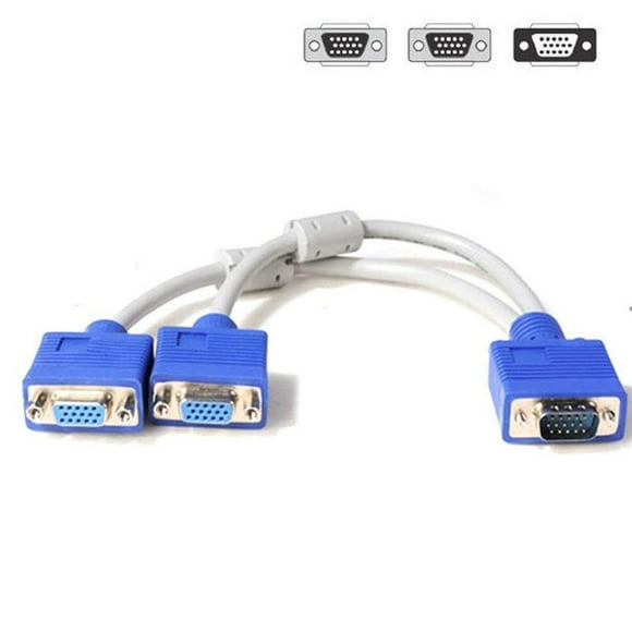 VGA Monitor Y-Splitter Cable VGA 1 Male to Dual 2 VGA Female Adapter Converter Video Cable for Screen Duplication