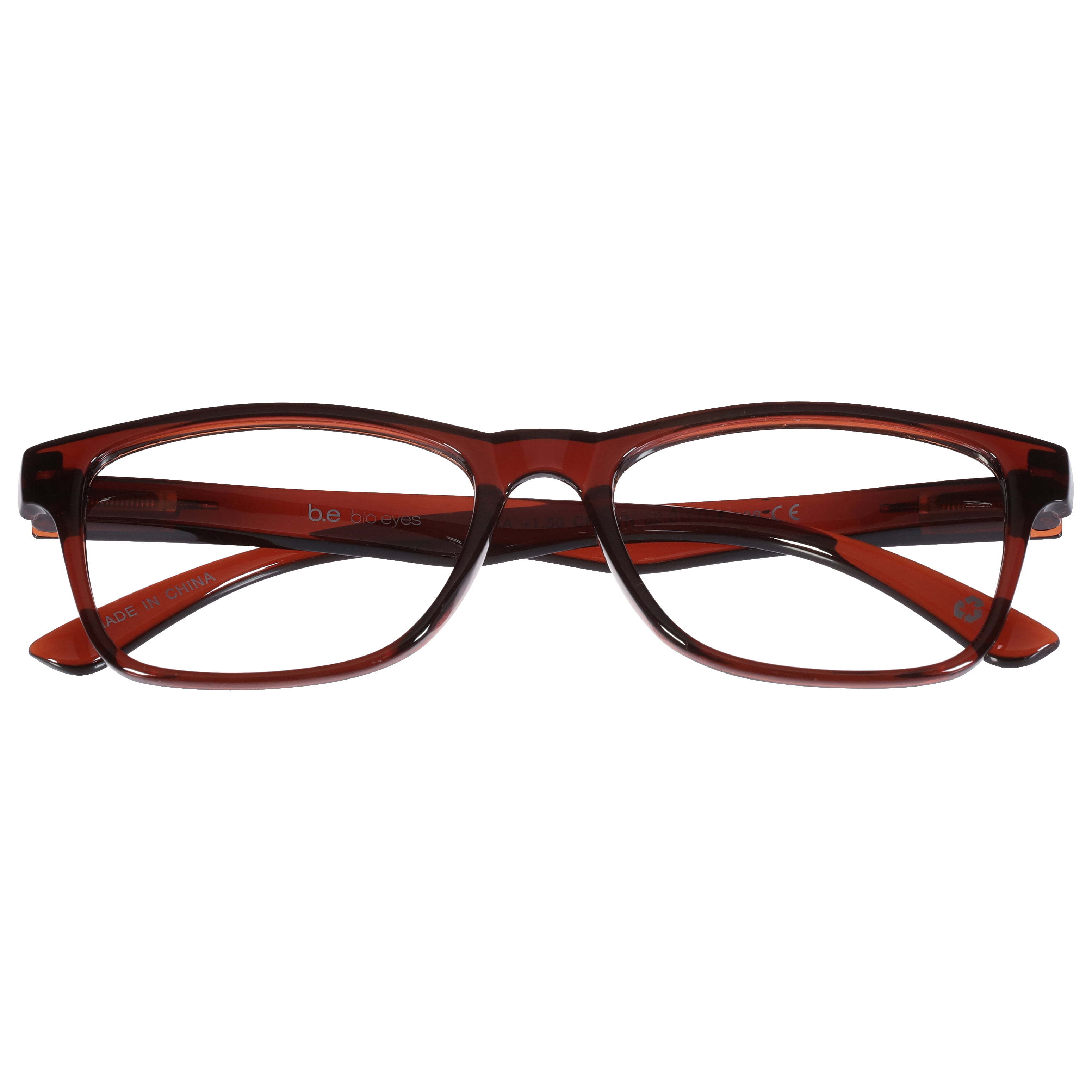 Bio Eyes Mens Rectangular Reading Glasses Made from Recycled Plastic Zera +2.00 in Brown