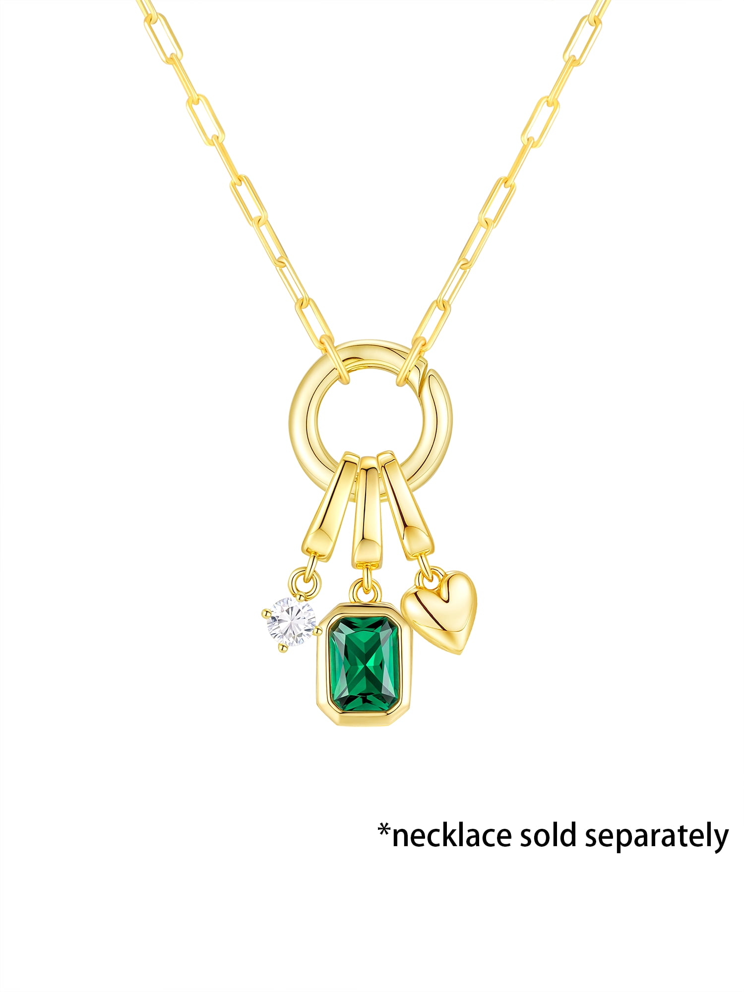 Brilliance Fine Jewelry Simulated Emerald and Simulated Diamond Charm Set in 14KT Gold Plated Sterling Silver