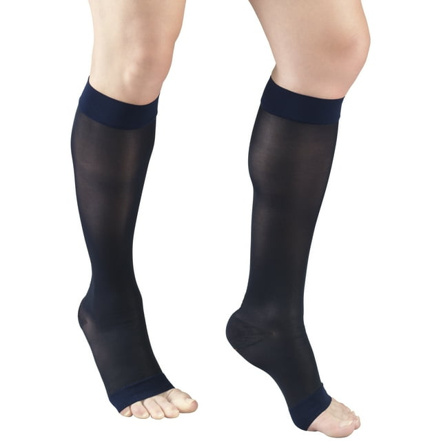 Truform Bas Genoux Transparents, Bout Ouvert : 15 - 20 mmHg, Marine, Moyen