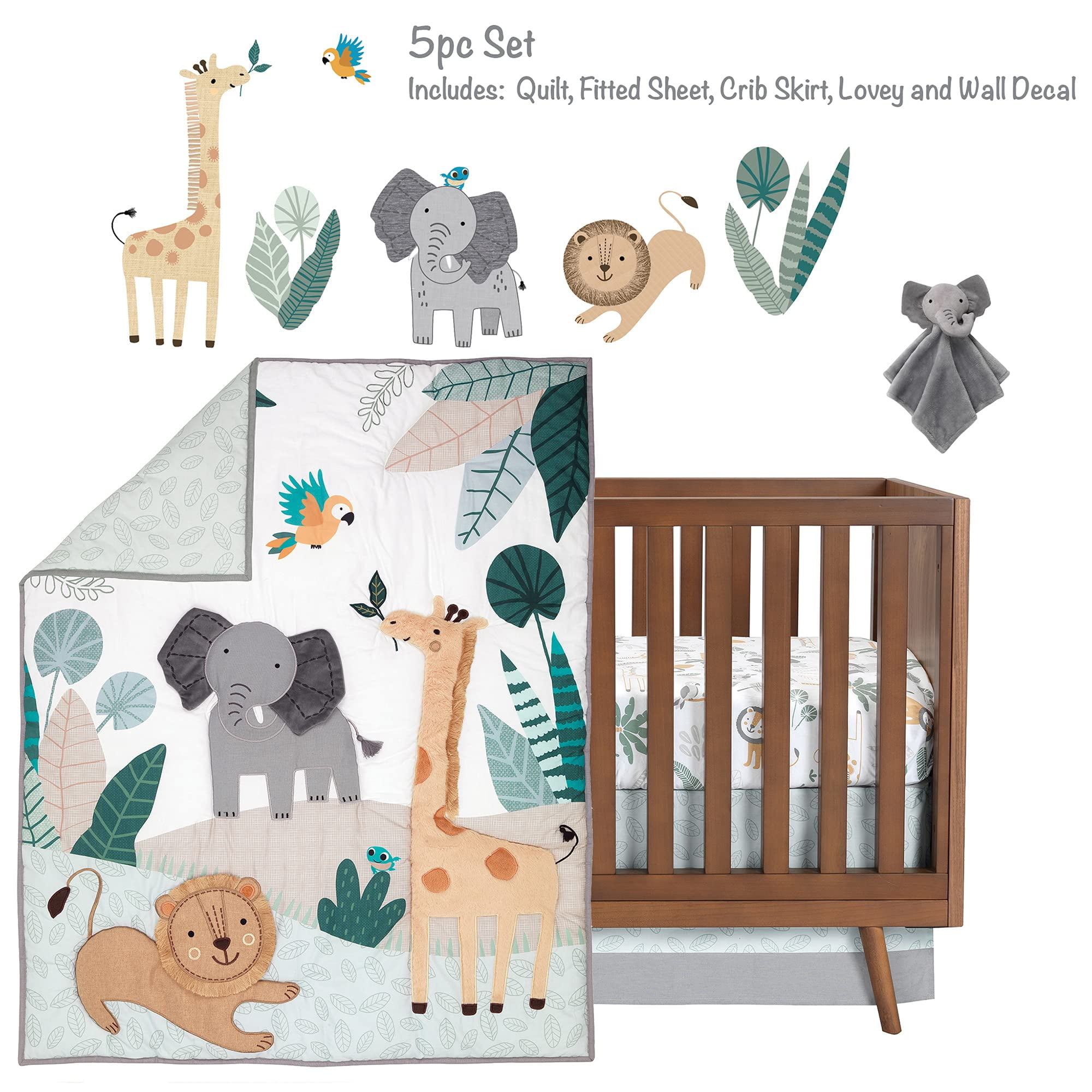 Lambs Ivy Jungle Friends 5 Piece Safari Animals Nursery Baby Crib Bedding Set Walmart