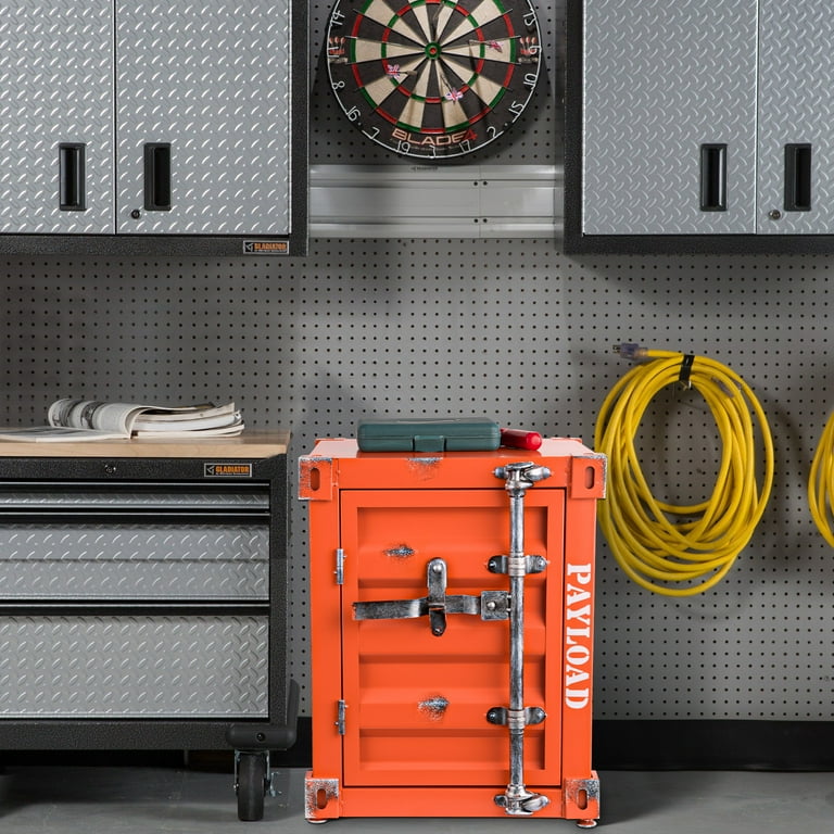 19.6in Industrial End Table with Locker, Industrial Forge 19.6in Industrial End Table with Locker, Industrial Forge