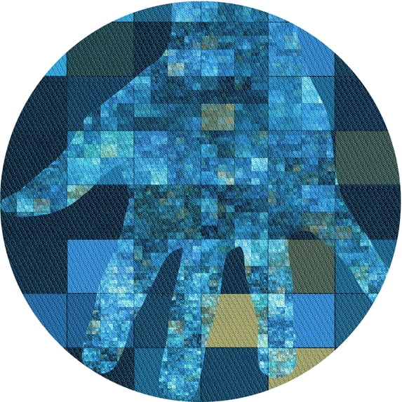 Ahgly Company Indoor Round Patterned Deep Sky Blue Area Rugs, 7' Round