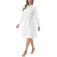 thumbnail image 4 of INSPIRE CHIC Denim Dress for Women's Long Sleeve Button Down A-Line Belted Classic Jean Dresses S White, 4 of 5