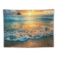 thumbnail image 5 of Patifu Hawaiian Tapestry, Scenic Sunrise Over Ocean Rocks Sand Clouds Sunshine Tide Sunbeam Seashore, Wall Hanging for Bedroom Living Room Dorm Decor,  40x30inch, 5 of 6