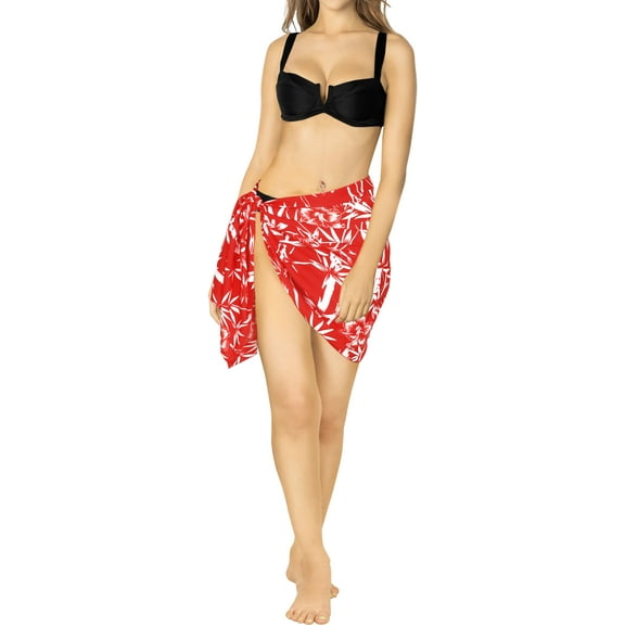 HAPPY BAY Women's Pareo Bikini Beach Wrap Skirt Mini Sarong Swimwear Cover Ups for Women One Size Short Berry, Floral Hibiscus Bamboo Tree