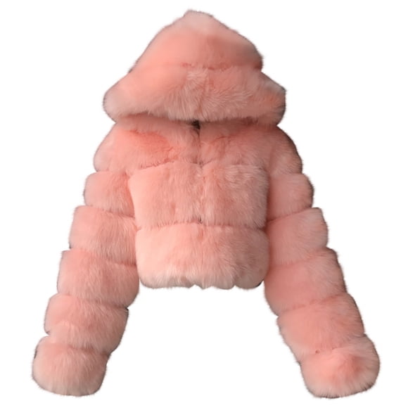 Baberdicy Women's Faux Fur Splicing Jacket, Long Sleeve Short Plush Faux Fox Leather Outerwear for Winter Warm, Faux-Fur Trim Jacket, Plush Winter Coat, Fuzzy Teddy Outerwear, Pink, Xl
