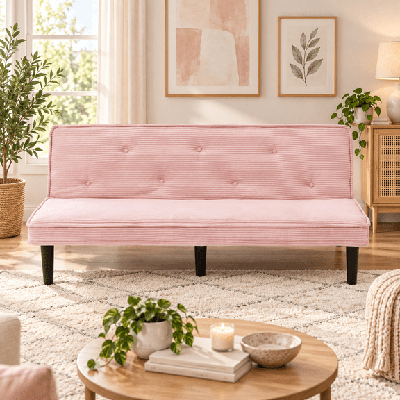 65.7" Modern Corduroy Convertible Futon Sofa Bed with Split Adjustable Backrest, Tufted Armless Sleeper Couch for Living Room, Bedroom and Small Spaces