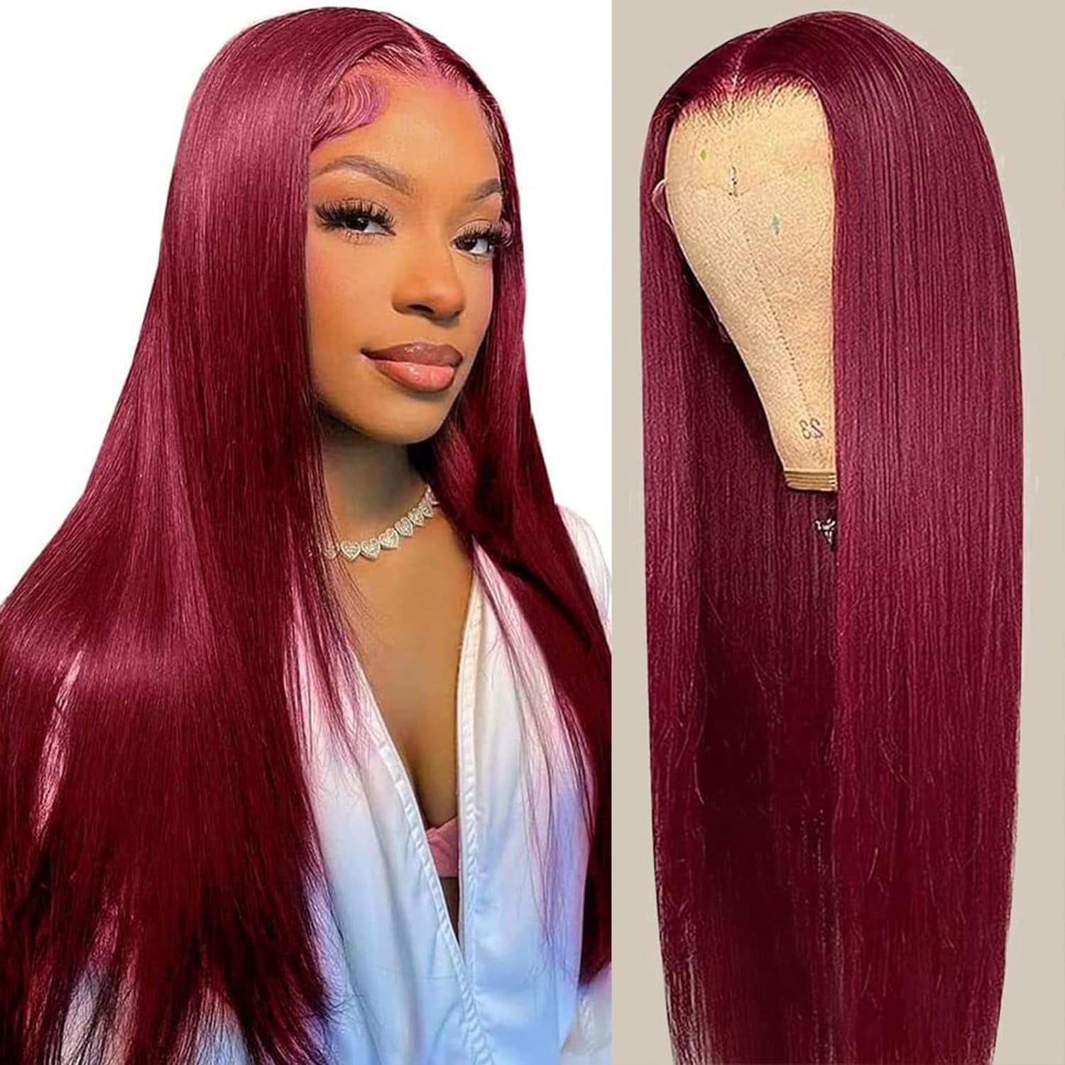 99J Burgundy Lace Front Wigs Human Hair 13X4 Straight 99J HD Lace Frontal Human Hair Wig for Women Pre Plucked Burgundy Transparent Lace Front Wig Colored 180% Density Wine Red Wig