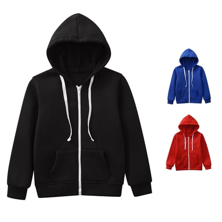 Rhuody Coats For Boys 7-8 Years Zipper Jacket Long Sleeve Solid Color Hoodie Durable Wear