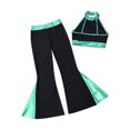 thumbnail image 5 of Miutii Kids Girls Modern Dance Outfits Shiny Rhinestone Crop Top and Jazz Flared Pants Stage Blue Green 10, 5 of 9